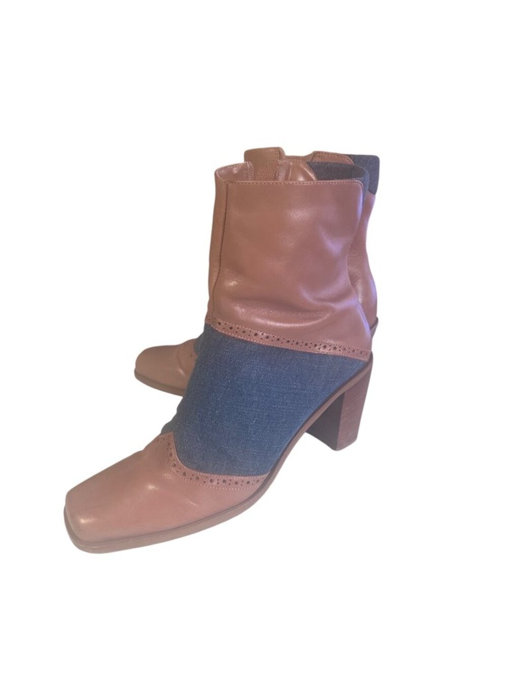 Vintage Attivo brown and blue denim leather Oriole boots size 8.5M